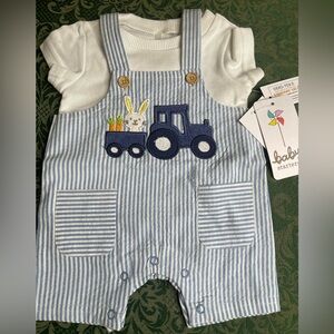 NWT nb SHortalls 1st easter bunny spring romper seersucker blue boys romper sun